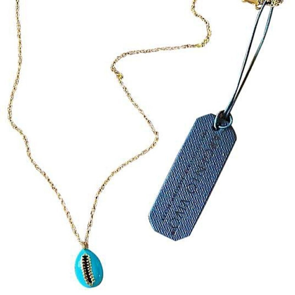 Argento Vivo 18k Gold Turquoise Enamel Shell Necklace 16" NEW